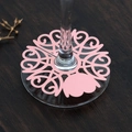 Pink heart laser cut wine glass place card for wedding party and table decoration - Pink