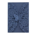 Navy blue laser cut wedding invitation cover with elegant floral and butterfly motifs - Magic Blue