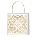 Elegant white laser-cut lace wedding favor box with pearl paper finish and handle - Ivory