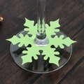 Detail of green snowflake wine glass marker with laser-cut design on wine glass base - Dark Green