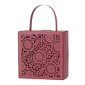 Laser-cut floral hollow candy gift box with handle in dark red for wedding favors - Dark Red