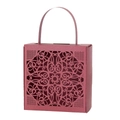 Elegant laser-cut lace wedding candy gift box with handle in deep burgundy paper - Dark Red
