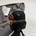 Petit sac à dos élégant en cuir grainé noir avec un porte-clé mignon en forme de chien - Noir Avec Pendentif
