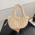 Elegante borsa a secchiello intrecciata a mano bianco crema con coulisse e manico superiore - Bianco Sporco
