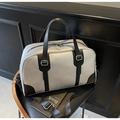 Silver metallic leather Boston travel bag with black straps and detachable shoulder strap - Silver
