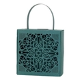 Elegant dark green hollow lace wedding candy gift box with handle and laser cut pattern - Ink Green