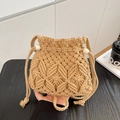 Elegant hand-woven beige macrame bucket bag for summer beach vacation and fashion - Khaki