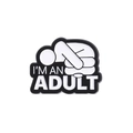 Black and white enamel pin featuring a curled figure with I'M AN ADULT text engraving - I'm An Adult Stickman Style (QHXZ1313)