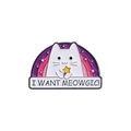 Cartoon white cat enamel pin with rainbow stars and I WANT MEOWGIC slogan - Meowgic Cat (QHXZ889)