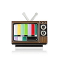 Retro TV enamel pin featuring colorful screen bars and silver V-shaped antenna - Retro Television (XZ2797)