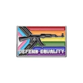 Pin's rectangulaire émaillé aux couleurs Progress Pride avec silhouette Defend Equality - Silhouette de Fusil Drapeau Progress Pride (XZ9876)