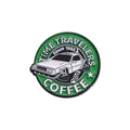 Green Time Travelers Coffee enamel pin featuring vintage racing car design and badge style - Coffee Logo Style (QHXZ2144)