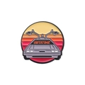 Retro DeLorean time machine enamel pin with sunset background for sci-fi fans - Sunset Racing Car Style (QHXZ2148)