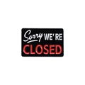 Black enamel rectangle pin badge featuring red Sorry WE'RE CLOSED text for backpacks - Qhxz2034
