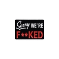 Rectangular black enamel brooch with Sorry WE'RE F**KED text in geometric metal style - F**KED Style (QHXZ2037)