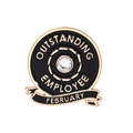 Golden outstanding employee medal pin with black enamel, crystal and February ribbon - February Model (QHXZ1961)