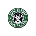 Spilla smaltata tonda bianca e verde con logo capra coronata e scritta Hail Satan - Modello Testa di Capra (QHXZ2272)