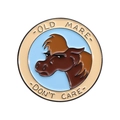 Round enamel pin featuring a cartoon brown horse with Old Mare Don't Care text design - Horse Head Style (QHXZ2458)