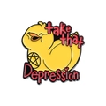 Cute cartoon yellow duck enamel pin badge with Take that Depression slogan on white background - Take That Depression Yellow Duckling (QHXZ2494)