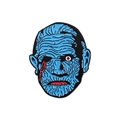 Comic style zombie enamel pin with blue wrinkled skin and scar details for outfit decor - Zombie Creature Style (QHXZ2524)