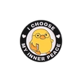 Cute cartoon chick enamel pin badge with I Choose My Inner Peace quote for bags and clothes - Reading Chicken Style (QHXZ2697)