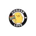 Cartoon duck enamel pin featuring a rainbow flag and Choose Love slogan design - Heart Rainbow Chicken (QHXZ2698)