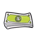 Broche en émail dessin animé billet de dollar avec signe dollar et détails cœur - Style de Pile d'Argent Décorée d'un Cœur (XZ7594)