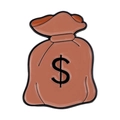 Broche sac d'argent de dessin animé avec signe dollar en émail marron et métal - Style Forme de Sac d'Argent Marron (XZ7590)