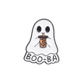 Spilla smaltata a forma di fantasma con bubble tea e testo BOO-BA per giacche - Fantasma Boba (QHXZ1854)