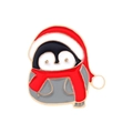 Lustige Pinguin-Emaille-Brosche mit roter Weihnachtsmütze und Schal in Gold-Finish - Weihnachtsmütze Pinguin