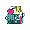 Broche en émail vintage avec texte 90'S FOREVER et notes de musique sur fond blanc - Style Cœur Forever Années 90 (QHXZ3013)