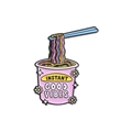 Pink cup noodle enamel pin with 'INSTANT GOOD VIBES' text and colorful noodles - Pink Cup Noodle Style (QHXZ2933)