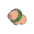 Cartoon capybara enamel pin wearing a green Christmas wreath with candy canes - Christmas Wreath Capybara (QHXZ2999)
