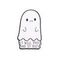 Schattige witte emaille spookspeld met inspirerende tekst It Will Pass and It Does - Het Zal Voorbijgaan Spookstijl (QHXZ2774)