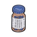 Cartoon enamel pill bottle brooch with Take Your Meds text and colorful capsule design - Orange Brown Bottle TAKE YOUR MEDS Style (XZ9813)