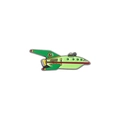 Retro futuristic green spaceship enamel pin with silver metal trim on white background - Green Spaceship Style (QHXZ3216)
