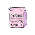 Pink cartoon milk box enamel pin with purple straw and mental stability text - Pink Milk Box (QHXZ3090)