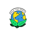 Spilla smaltata terra con slogan Save The Earth e foglie verdi su sfondo bianco - Stile Terra (XZ3419)
