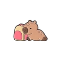 Cute cartoon capybara enamel pin with pink backpack accessory for school backpacks - Capybara with Backpack (QHXZ3252)