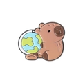 Cute cartoon enamel pin featuring a brown capybara holding a blue and green earth globe - Capybara with Globe (QHXZ3253)
