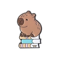Cute capybara sitting on colorful books enamel pin accessory with gold metal edges - Capybara on Books (QHXZ3254)