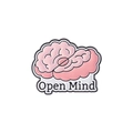 Detail of pink enamel brain pin featuring Open Mind text and a polished zinc alloy finish - Open Mind Style (QHXZ3239)