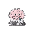 Creative pink brain enamel brooch with 'MAKE UP YOUR MIND' slogan and lipstick detail - Makeup Brain Style (QHXZ3240)
