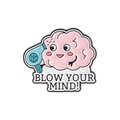 Cartoon enamel pin featuring a pink brain and blow dryer with 'BLOW YOUR MIND!' text - Hairdryer Brain Style (QHXZ3241)