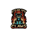 Pin's punk en émail avec chat noir, éléments de flammes et texte Fear My Claws - Chat Noir de Flamme (QHXZ3388)