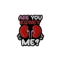 Spilla smaltata a forma di rene con testo umoristico ARE YOU KIDNEY ME su sfondo bianco - Stile ARE YOU KIDNEY ME? (QHXZ3426)