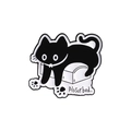 Süße schwarze Emaille-Katzenbrosche auf weißem Block mit Absorbed-Schriftzug und Silberrand - Versunkene Katze Stil (QHXZ3287)
