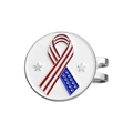 Magnetische metalen golfhoedclip met Amerikaanse vlag emaille en gepolijste zilveren finish - Vlag Lint Stijl (MJ005)