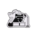 Cute black cat enamel brooch with Struggle text sitting at desk in creative illustration style - Struggling Black Cat Style(QHXZ3290)