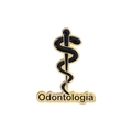 Golden Odontologia dental medical brooch pin with serpent staff emblem and black enamel finish - Dentistry Odontologia Style (QHXZ3431)